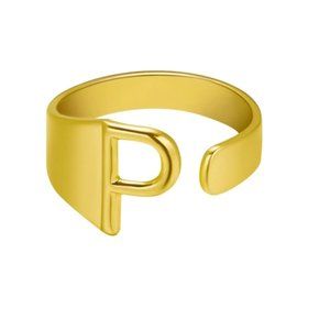 Chunky Wide Hollow P Letter Initial Gold Ring